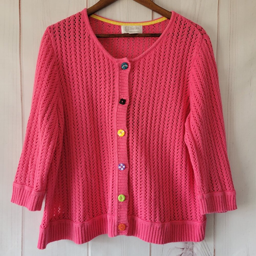 CJ Banks Knit Button Front Granny Cardigan Sweater w/ Unique Button Detail, 1X
